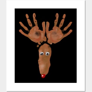 Kids Hands Foot Print Reindeer Funny Christmas Posters and Art